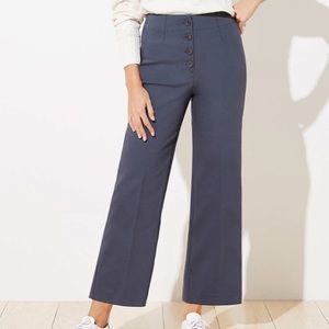 Button Front High Waist Wide Leg Ankle Pants